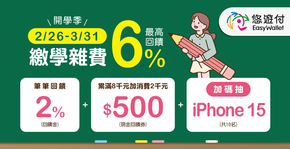 [情報] 悠遊付繳學雜費最高回饋6%加碼抽iPhone15